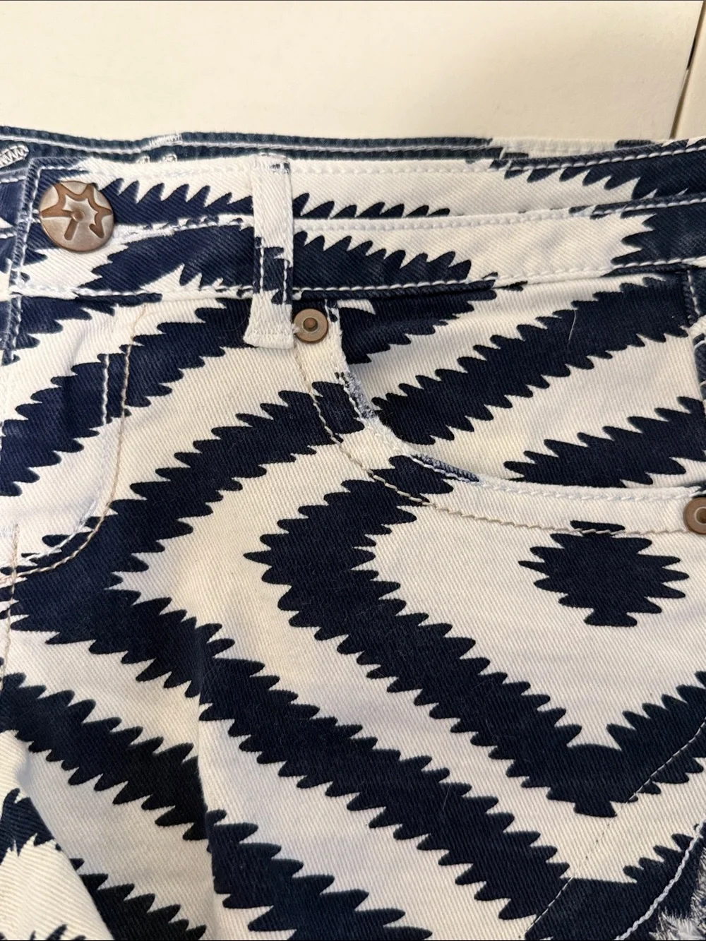 Vanilla Star Navy & White Zigzag Crochet Trim Jean Daisy Dukes Hot Wild Short 7